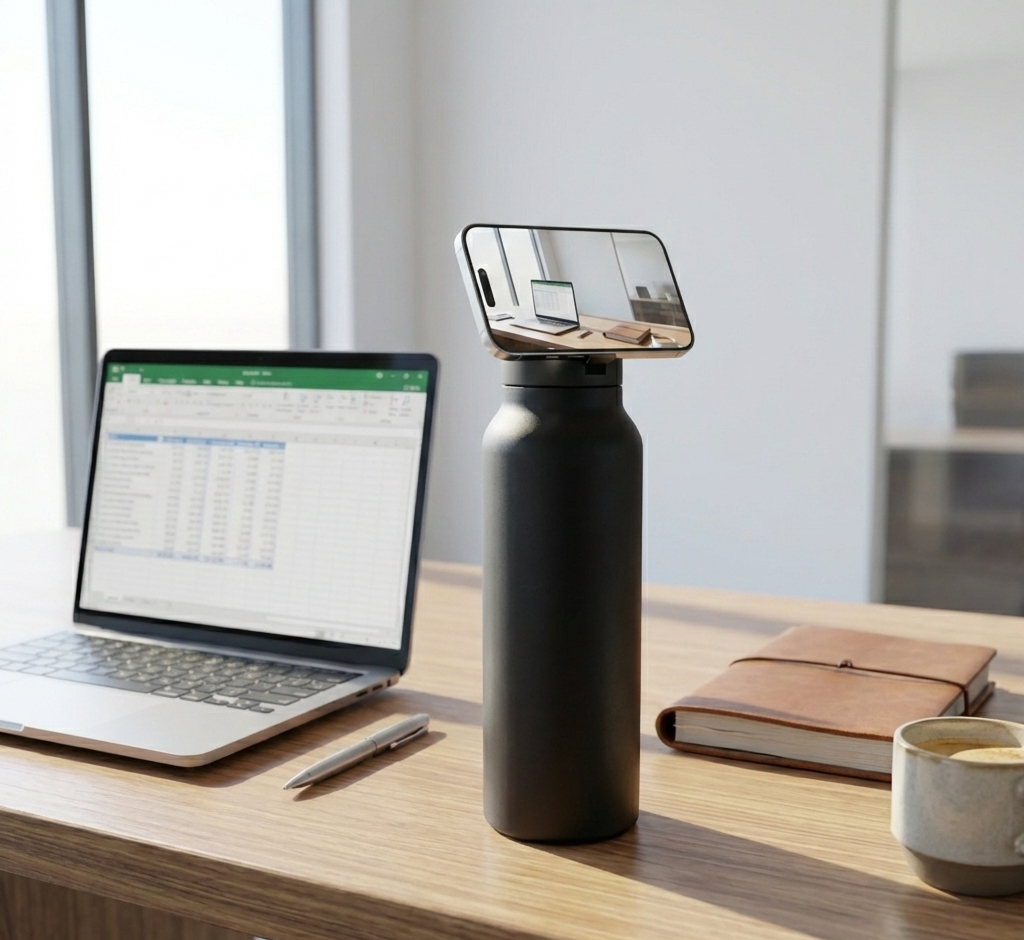 24oz Insulated Water Bottle – Magnetic Phone Holder & Hidden Straw