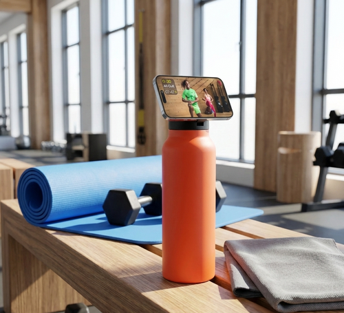 24oz Insulated Water Bottle – Magnetic Phone Holder & Hidden Straw