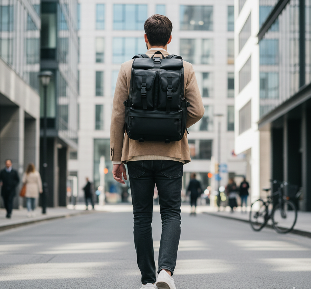 Versatile Black Travel Backpack – Large Capacity, Functional Design