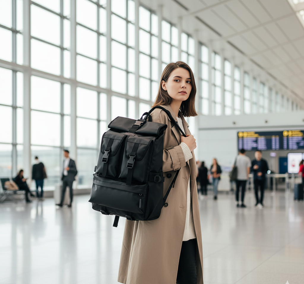 Versatile Black Travel Backpack – Large Capacity, Functional Design