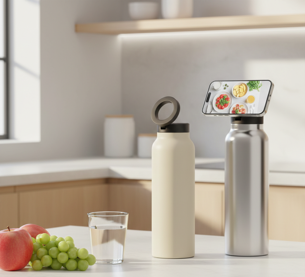 24oz Insulated Water Bottle – Magnetic Phone Holder & Hidden Straw